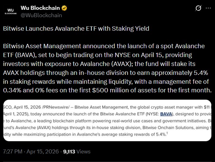 Avalanche ETF began trading