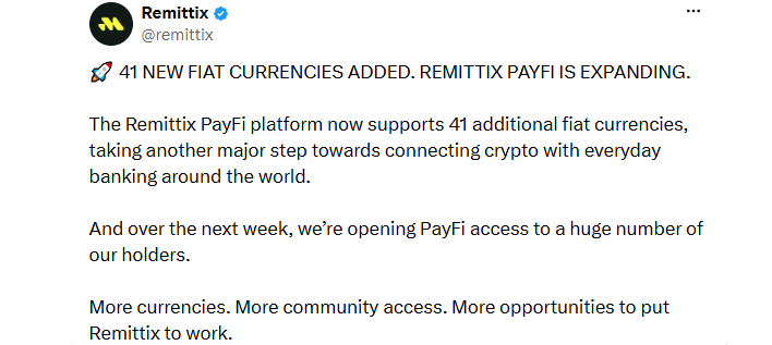 Remittix PayFi Adds 41 Fiat Currencies Remittix PayFi Adds 41 Fiat Currencies