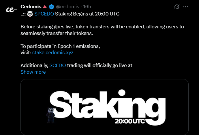 Cedomis staking is Live