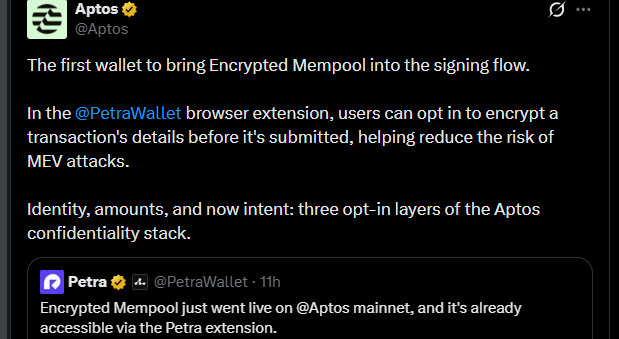 Aptos Encrypted Mempool X Post Aptos Encrypted Mempool X Post