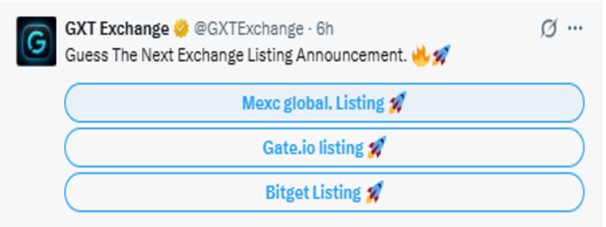 Official GXT Exchange Post screenshot showing upcoming listing name Official GXT Exchange Post screenshot showing upcoming listing name
