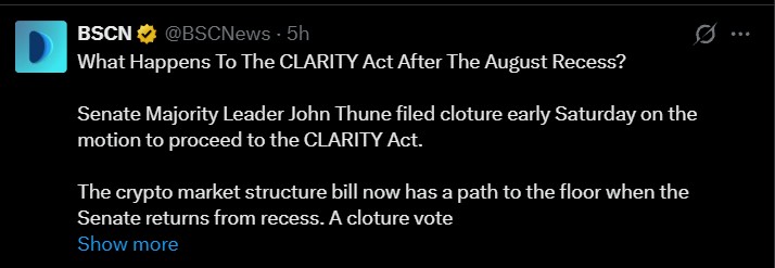 CLARITY Act Heads for September 15 Senate Showdown