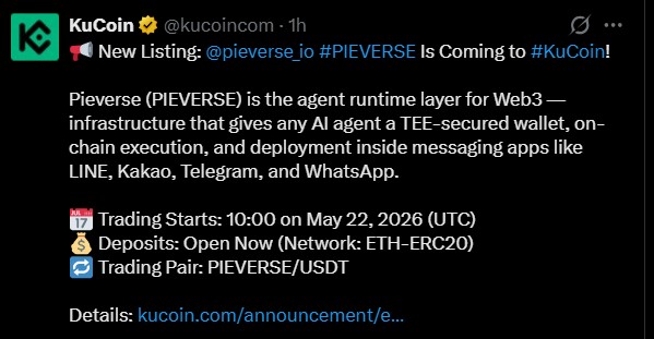 Pieverse KuCoin Listing news Pieverse KuCoin Listing news