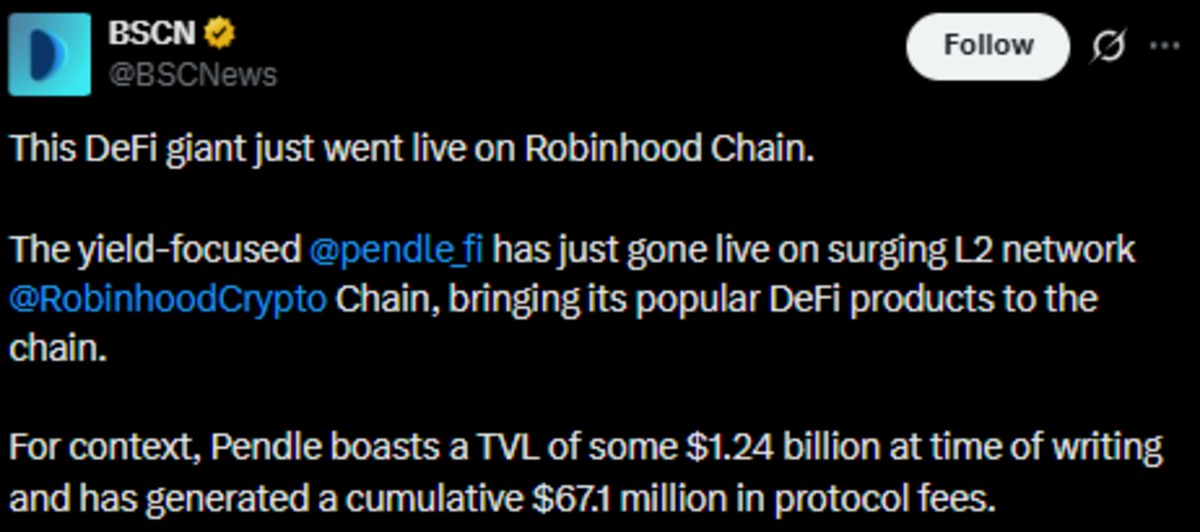 Robinhood Chain News BSCN X post Robinhood Chain News BSCN X post