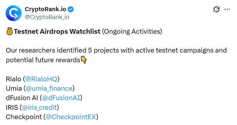 testnet airdrops watch list x post