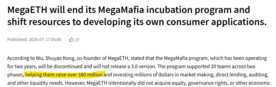 MegaETH Megamafia Program raised $80 Million MegaETH Megamafia Program raised $80 Million