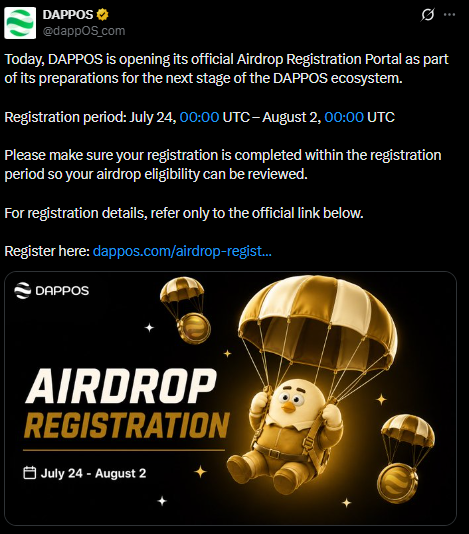 DAPPOS Airdrop tweet