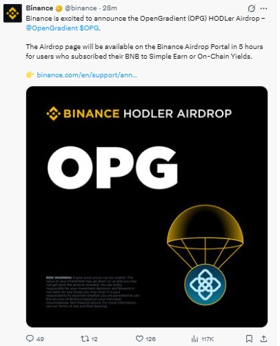 BINANCE OFFICIAL TWEET ON X