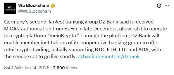 DZ Bank recieved MiCAR authorization