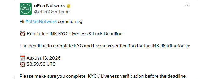 cPen Network INK KYC Deadline cPen Network INK KYC Deadline