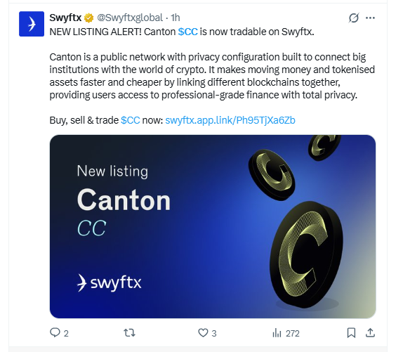  Canton Coin CC has recently been listed on Swyftx exchange,