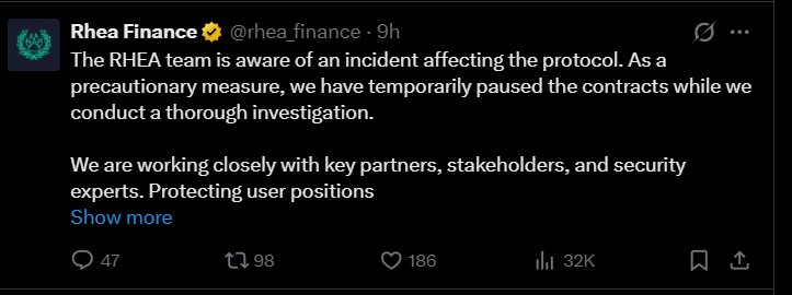 Rhea Finance Hack Story — $7.6M Vanishes