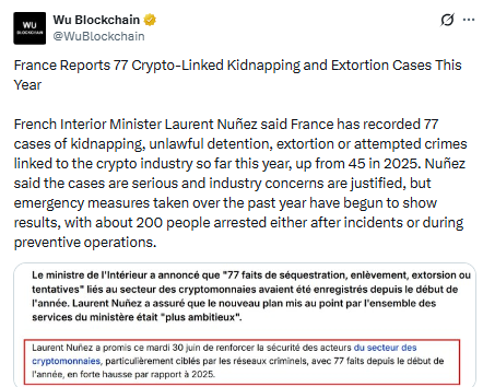Nuñez said the rise in crypto kidnapping in France Nuñez said the rise in crypto kidnapping in France
