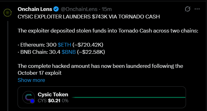 Ethereum Cysic Exploit Transfers