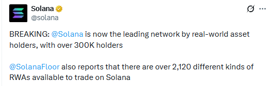Solana is the leading network in RWA holders Solana is the leading network in RWA holders