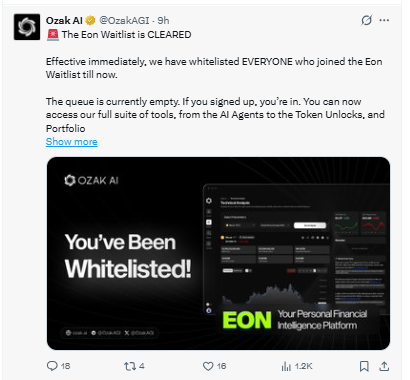 Ozak AI Eon Waitlist is cleared