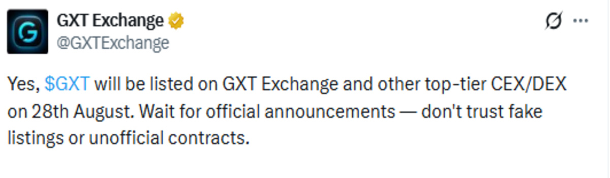 Official GXT exchange X post screenshot of launch date update Official GXT exchange X post screenshot of launch date update