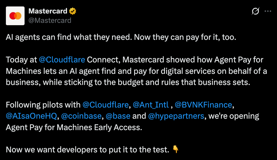 Mastercard official tweet Mastercard official tweet