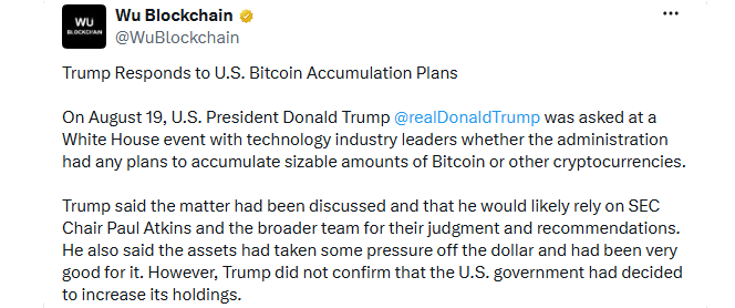 Trump Comment on U.S. BTC Purchase Trump Comment on U.S. BTC Purchase