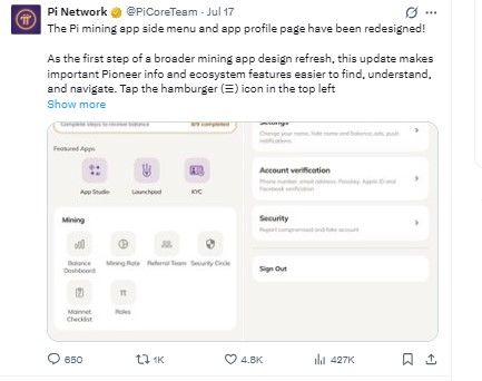 Pi Network Tweet On X