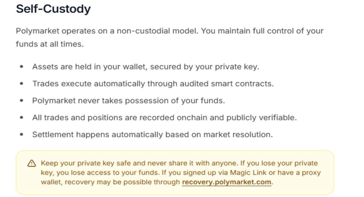 Official Polymarket docs screenshot showing wallet details Official Polymarket docs screenshot showing wallet details