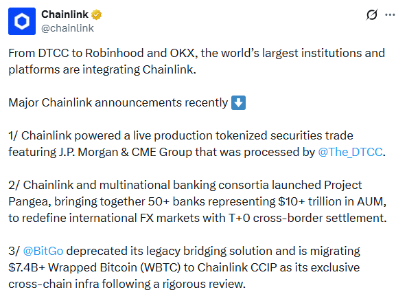Chainlink news DTCC Robinhood OKX institutional adoption 
