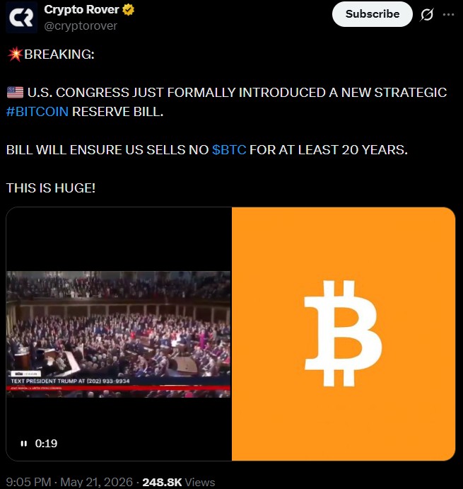 US Bitcoin Reserve Bill 20 Years Lock US Bitcoin Reserve Bill 20 Years Lock