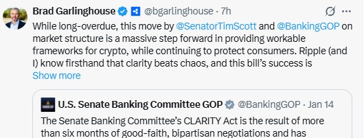 Ripple CEO comments on Crypto bill delay