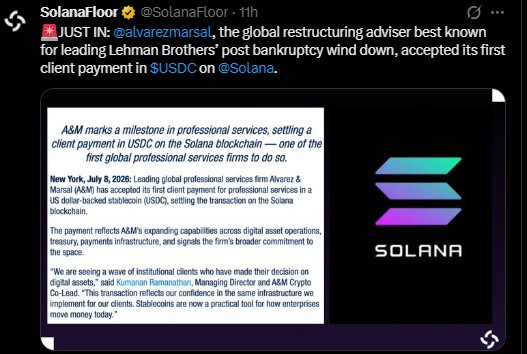 accepted its first client payment in USDC on the Solana network