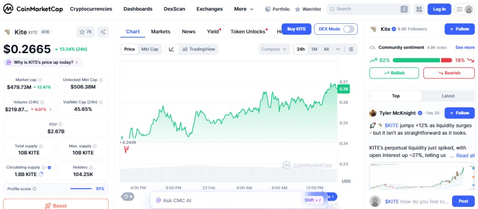 top crypto gainers today, 23 feb, KITE