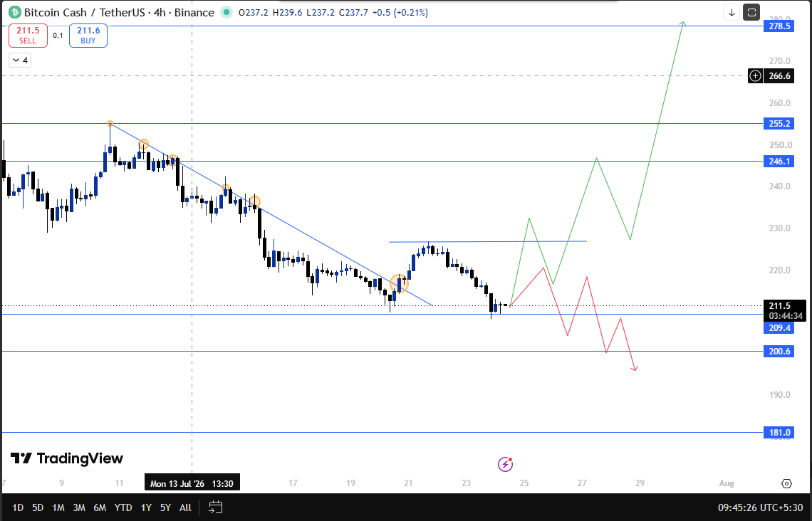 bitcoin cash 4h technical chart