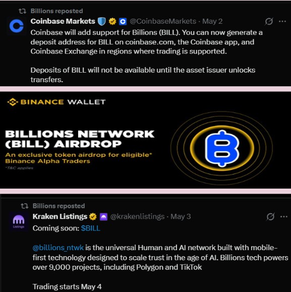 Billions network Listing Date today.