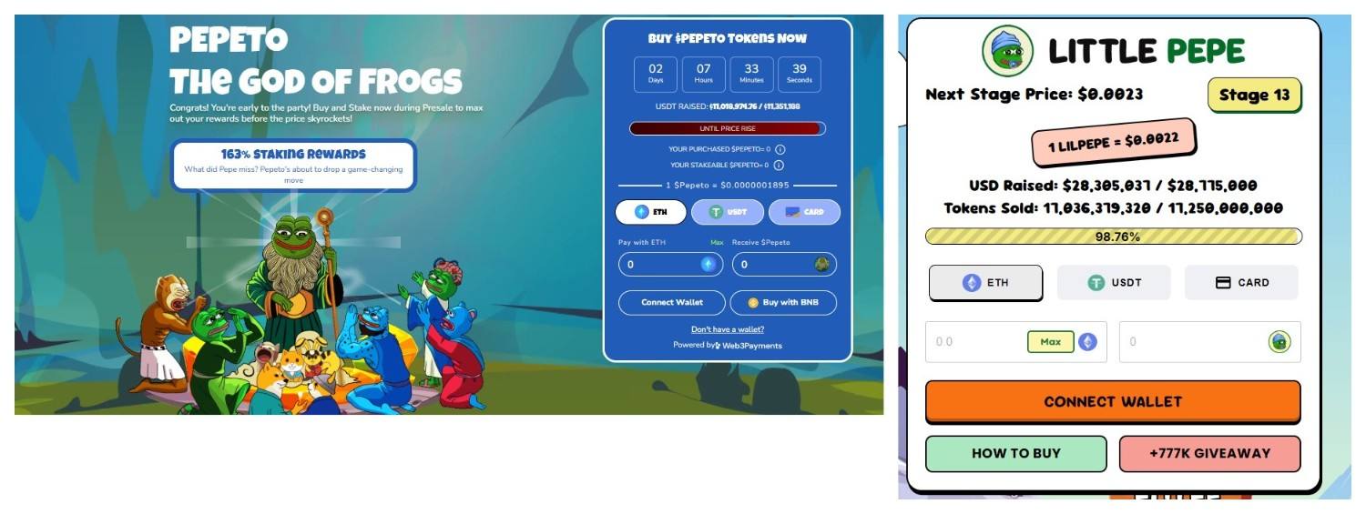 Pepeto vs. Little Pepe Presale Prices Pepeto vs. Little Pepe Presale Prices