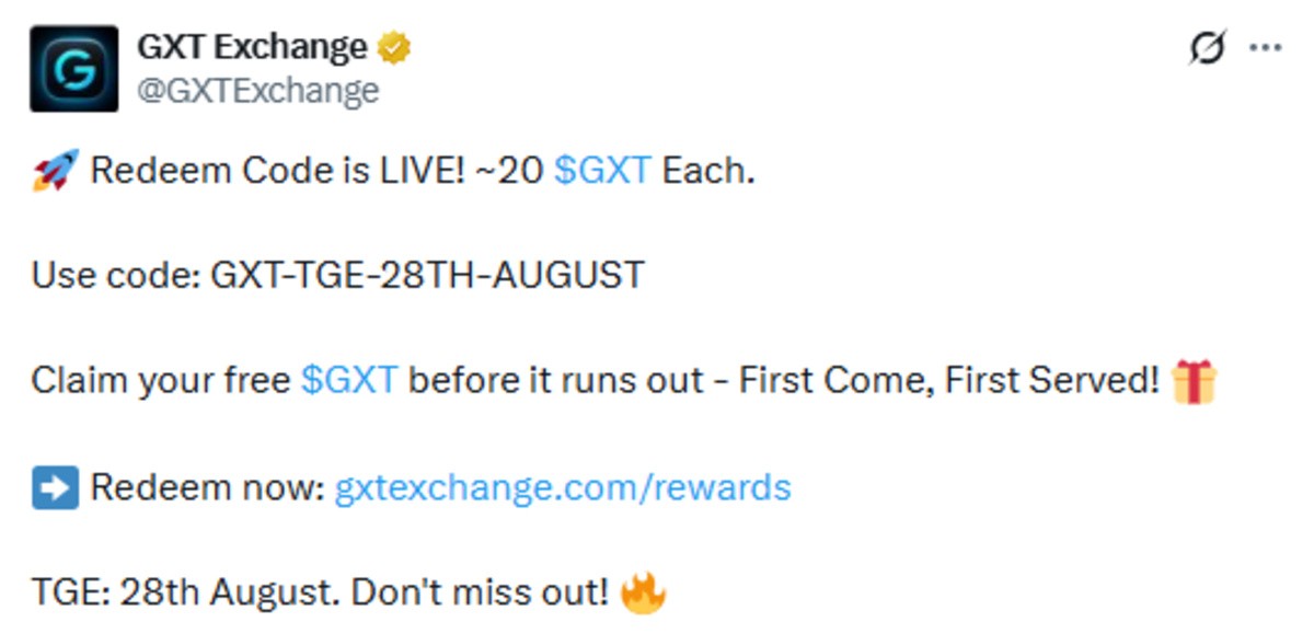 GXT exchange official post screenshot ok tge redeem code GXT exchange official post screenshot ok tge redeem code