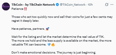 Users to have patience and not sell