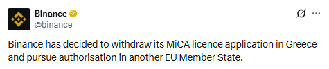 Binance has officially withdrawn its MiCA