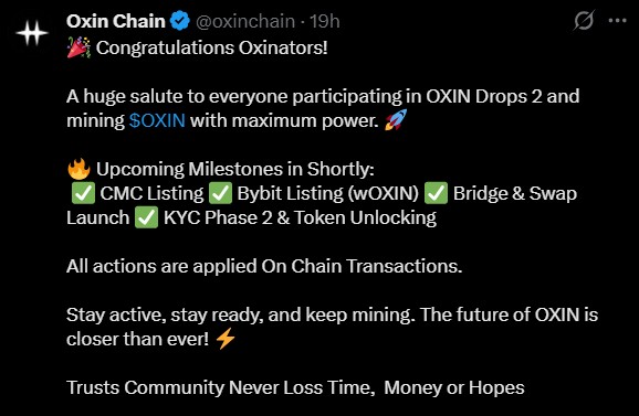Oxin airdrop and listing news
