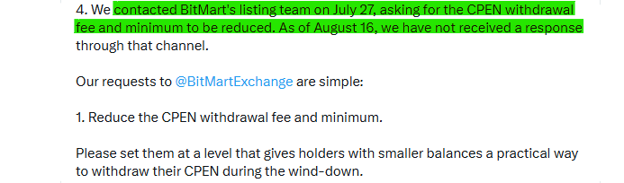 CPEN Withdrawal Fee Blocking Users