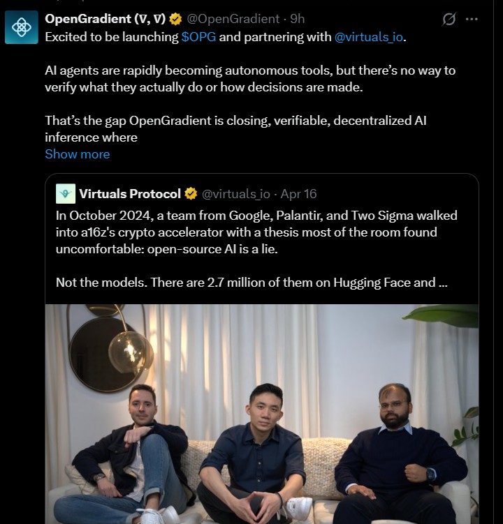 OpenGradient Token launches on VIRTUALS