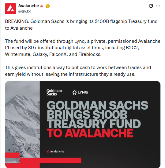 Goldman Sachs Treasury Fund Joins Lynq Goldman Sachs Treasury Fund Joins Lynq