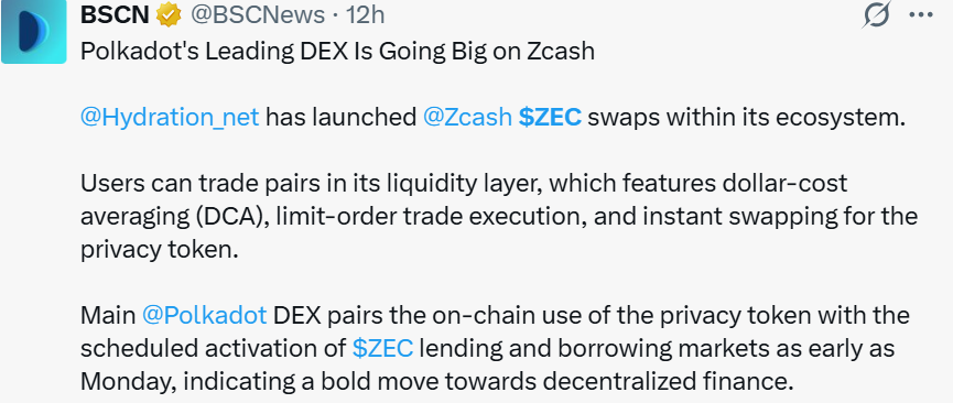 Hydration Zcash Swaps: Polkadot DEX Adds ZEC
