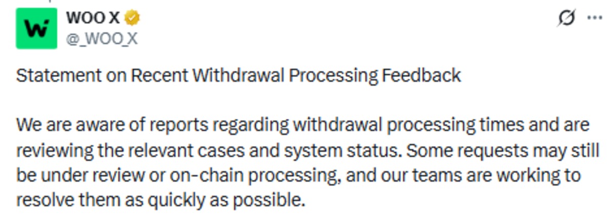 WooX official X post showing withdrawal updates WooX official X post showing withdrawal updates