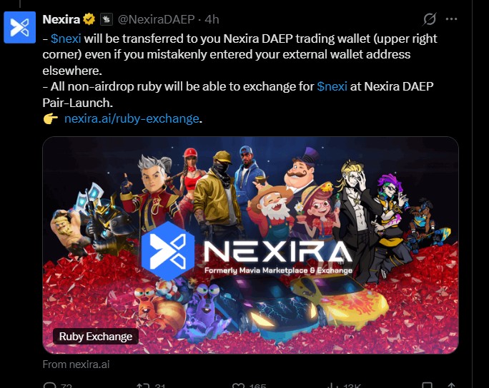 Nexira Airdrop Rewards & RUBY Conversion. Nexira Airdrop Rewards & RUBY Conversion.