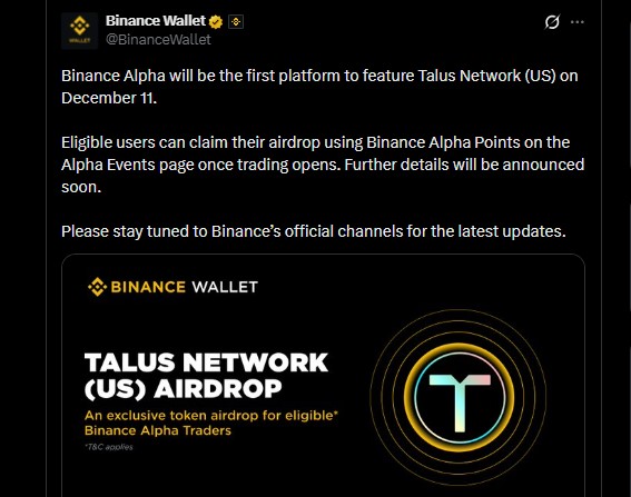 Binance Talus Network Airdrop Listing