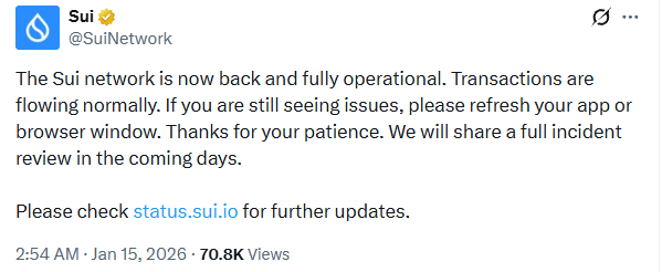 Sui network back to normal after 6 hours