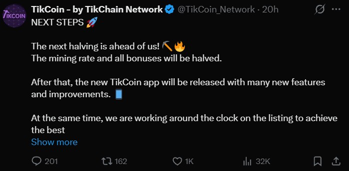 The Tikcoin Network Halving Announcement, Before a New App The Tikcoin Network Halving Announcement, Before a New App