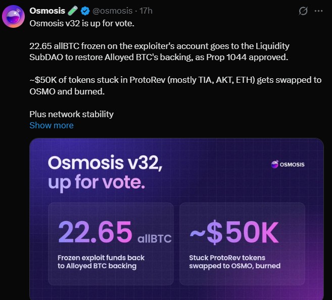 Osmosis v32 is up for vote.