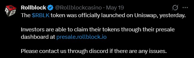 Rollblock Uniswap listing Rollblock Uniswap listing