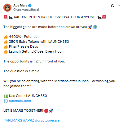 Apemars 4400% gains post