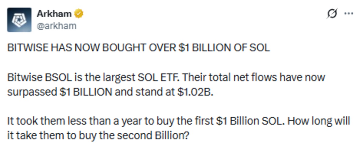 Official X Post showing Bitwise bought data of SOL